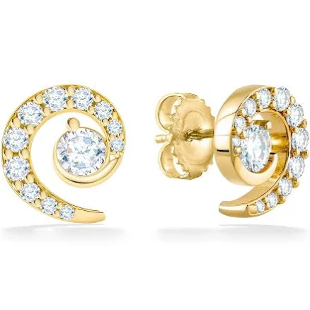 14K Solid Yellow Gold Diamond Wave Stud Earrings