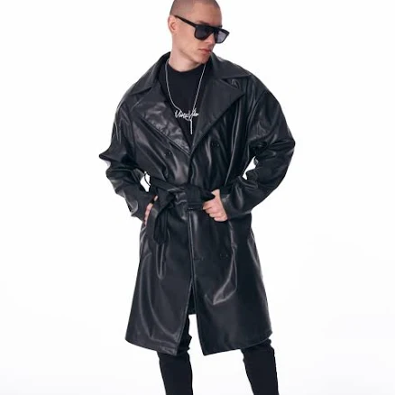 Martin Valen Men's Leather Trench Coat with Belt