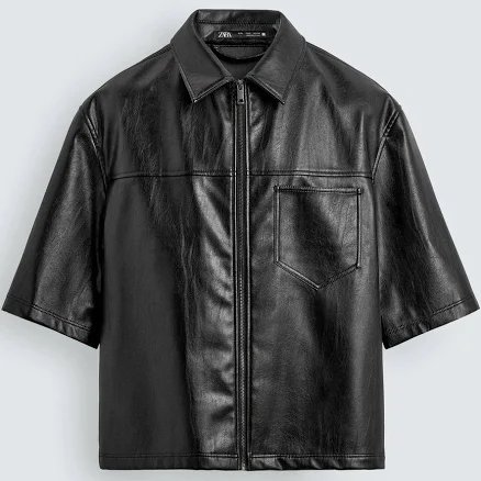 Zara Men's Relaxed Fit Faux Leather Overshirt
