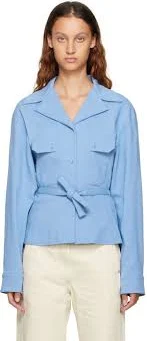 Blue Convertible Collar Fitted Shirt