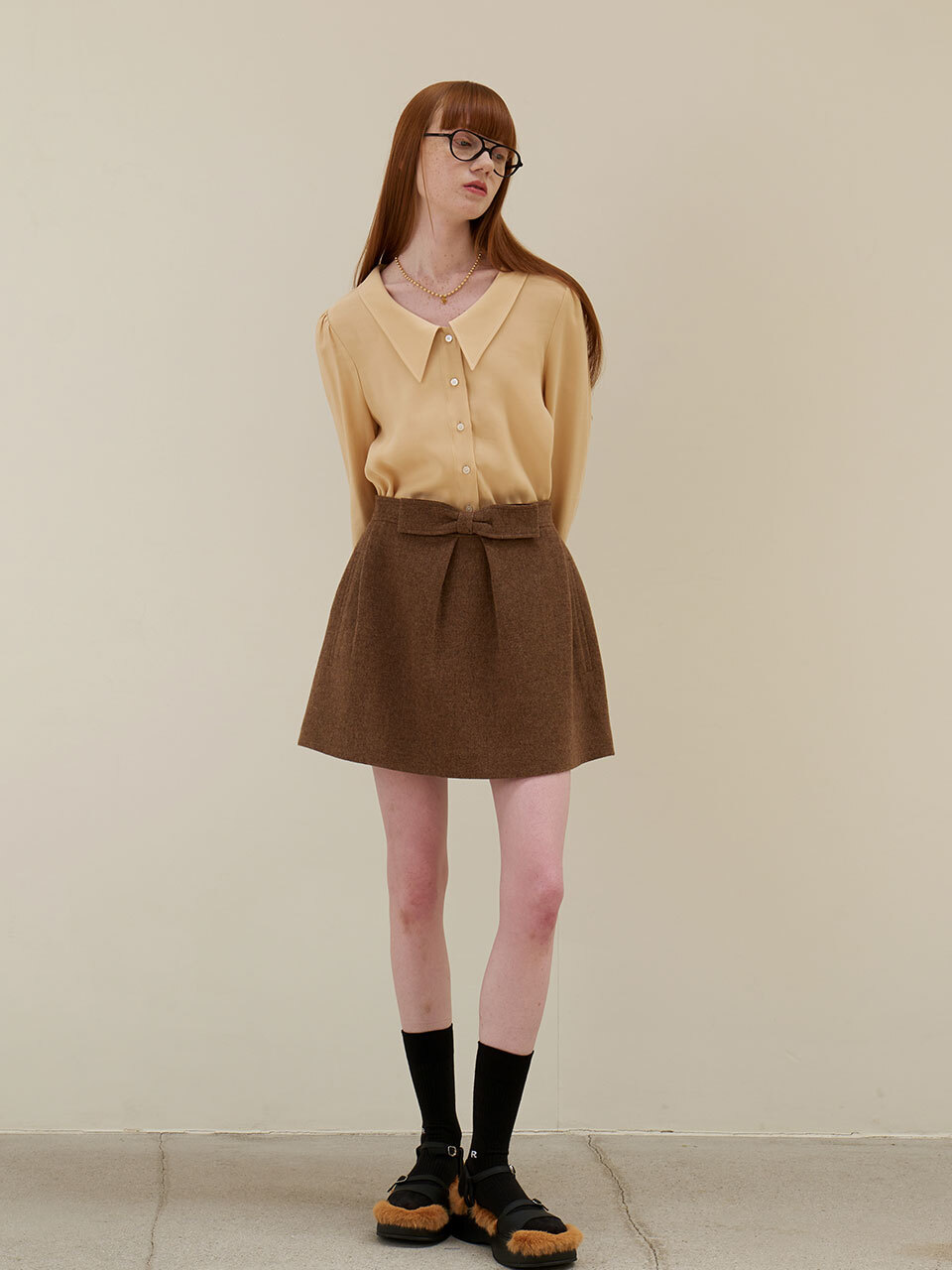 Y/Brown Wool Mini Skirt