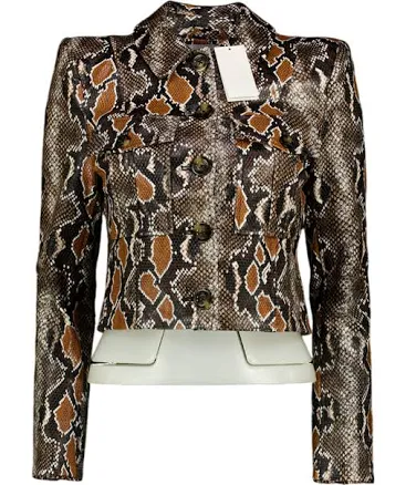 VERONICA BEARD Brown Fulham Cropped Snake-effect Jacket Sz0 UK 4