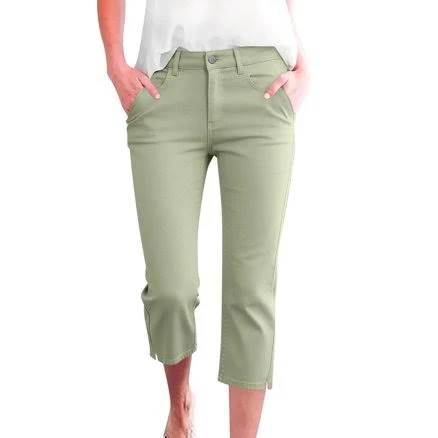 Women's Capris Button Slim Side Split Crop Pants