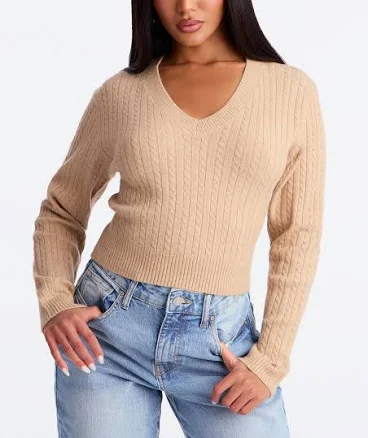 Fashion Nova Women's Frosty V Neck Cable Knit Sweater