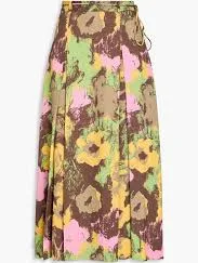 Rejina Pyo Malia Pleated Crepe de Chine Midi Skirt