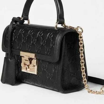 Gucci Small Padlock Top Handle Signature Leather Bag - Black
