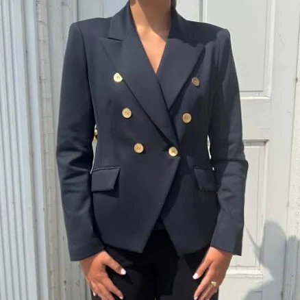 IRIS SETLAKWE Double Breasted Blazer with Gold Buttons in Navy