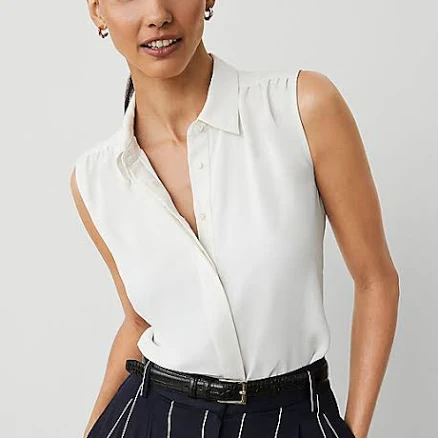 Ann Taylor Women's Shirred Yoke Sleeveless Shirt