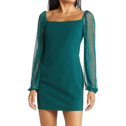 Jump Apparel Women's Rhinestone Embellished Long Sleeve Minidress