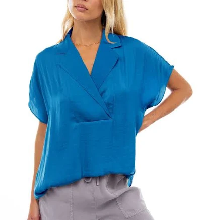 Convertible Collar Short Sleeve Blouse