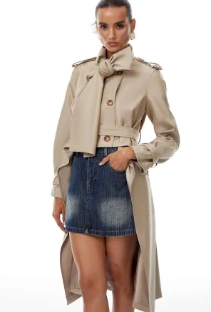 Szabina Khaki Asymmetrical Short Trench Coat