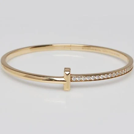 Tiffany & Co. 18k Yellow Gold Narrow Diamond Hinged Bangle