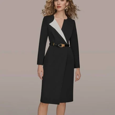 Donna Karan Women's Asymmetric Collar Long Sleeve Dress