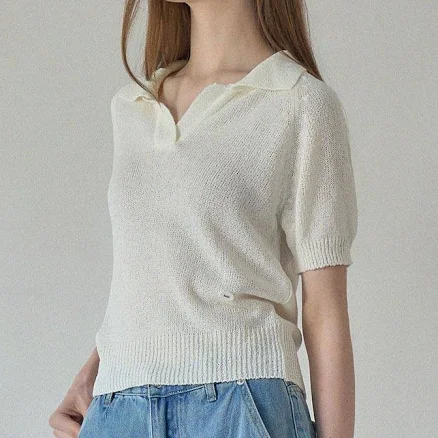 HAINT NIA Open COLLAR HALF Knit Sweater