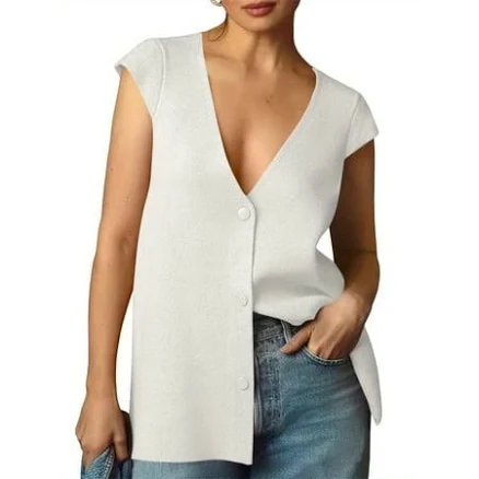 Popoship Women's Deep V-Neck Loose Fit Sweater Vest