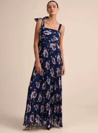 Lulus Floral Pleated Sleeveless Bow Maxi Dress