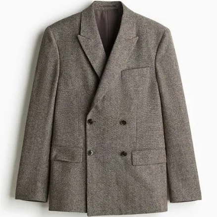 H&M Men's Regular Fit Wool-Blend Double-Breasted Jacket