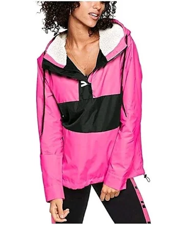 Vs Pink Neon Anorak Logo 2017 Jacket Hoodie Sherpa Lined Hooded, Size