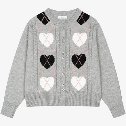 VIKI Heart Argyle Cable Knit Cardigan