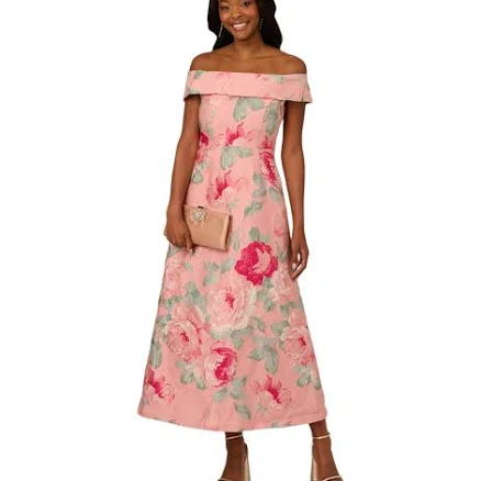 Adrianna Papell Women's Off-the-Shoulder Jacquard A-Line Dress