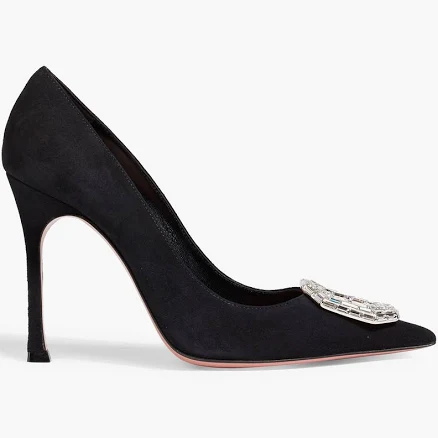 Amina Muaddi Camelia 105 crystal-embellished suede pumps - Women - Black Heels - EU 38.5