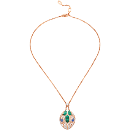 Bvlgari Serpenti Seduttori 18K Rose Gold Diamond, Malachite, and Sapphire Necklace