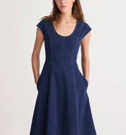 Madewell Women's Denim Seamed Scoopneck Midi Dress