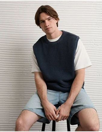 AE Garment-Washed Shaker Stitch Sweater Vest Men's