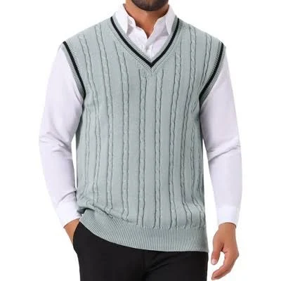 Inspire CHIC Men's V-Neck Cable Knitted Sweater Vest
