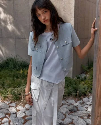W Concept Half Sleeve Denim Crop Jacket