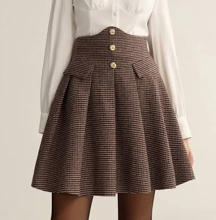 Houndstooth High-Waisted Pleated Mini Skirt