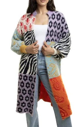 SAACHI Women's Multi Print Longline Cardigan