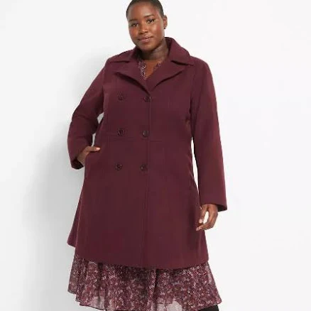 Plus Size Double-Breasted Faux-Wool Coat | Size: 12 | Adrenaline Rush | Lane Bryant