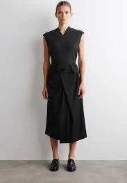 Draped Wool Wrap-Effect Midi Skirt