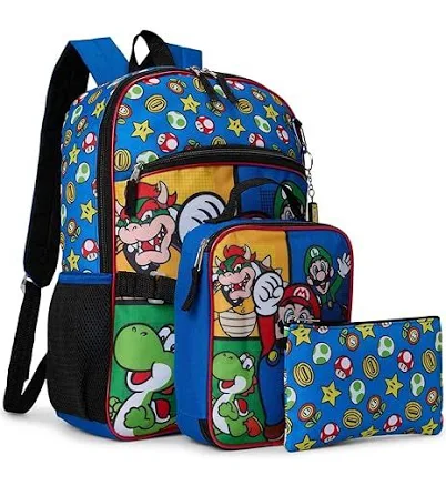Bio World Super Mario Characters And Power Ups 5 Piece Backpack Set