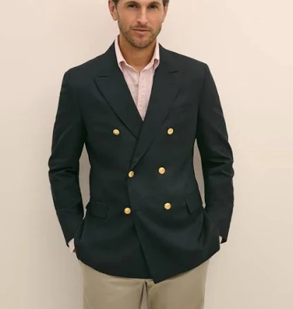 Brooks Brothers Men's Classic Fit Stretch Wool Double-Breasted 1818 Blazer