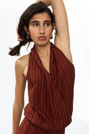 H&M Ladies Crinkled V-Neck Top