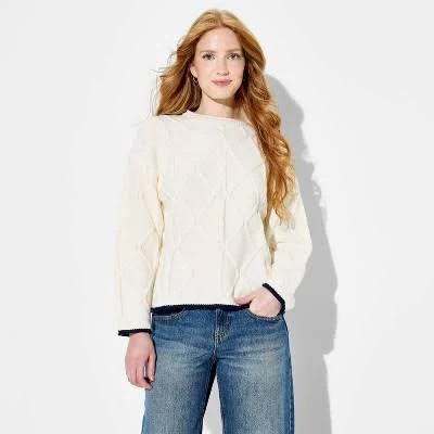 Wild Fable Women's Crewneck Cable Pullover Sweater