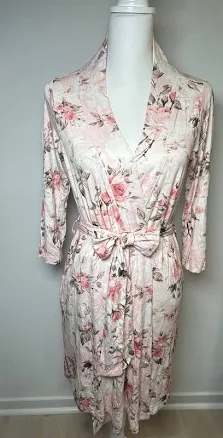 Posh Peanut Robe Women's S/m Floral Rose Lightweight Belted Bamboo