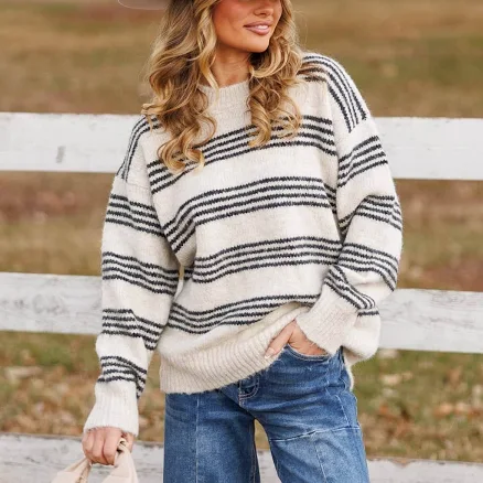 Together Female Oversized Triple Stripe Sweater