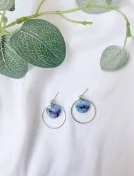 Marble Blue Earrings, Flat Circle Earrings, 2nd Anniversary Gift, Big Circle Earrings, Large Disk Earrings, Oversized Earrings, Gift For Her