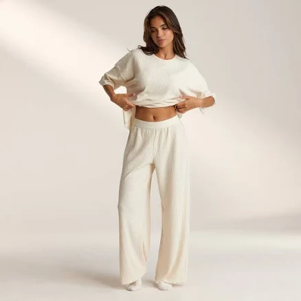 Soft Waffle Pajama Pants - Cream - L - Women's Loungewear