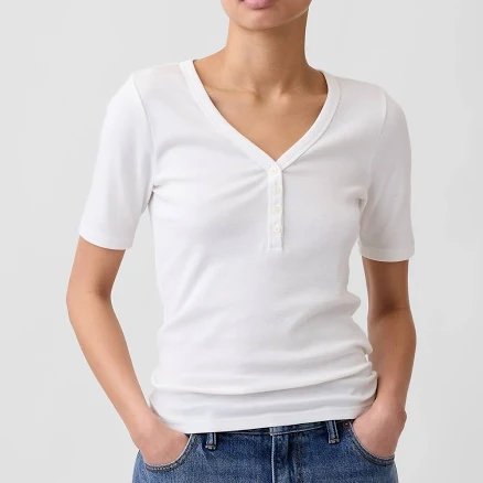 Gap Women's Modern Ribbed V-Neck Henley Top