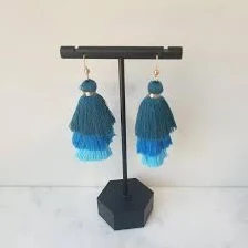 Tri Color Tassel Earrings - Blue