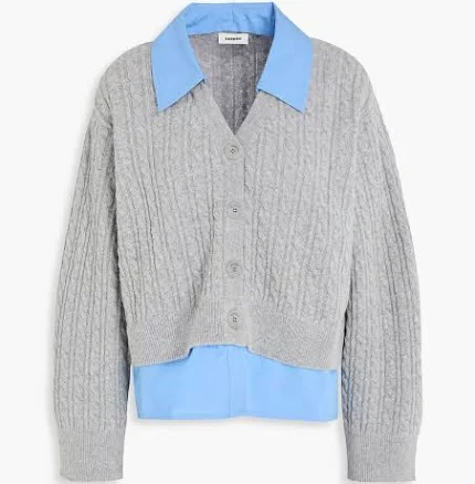 Sandro Layered poplin and cable-knit wool-blend cardigan - Women - Gray Knitwear - 3