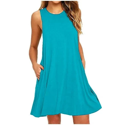 Women's Sleeveless Pleated Swing Dress with Pockets