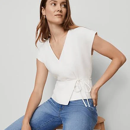 Ann Taylor Women's Petite Wrap Tie Waist Blouse