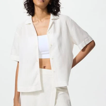 UNIQLO Women's Linen Blend Open Collar Shirt
