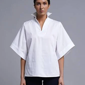 TAVROVSKA Women's Modern Upturned Collar Cotton Blouse