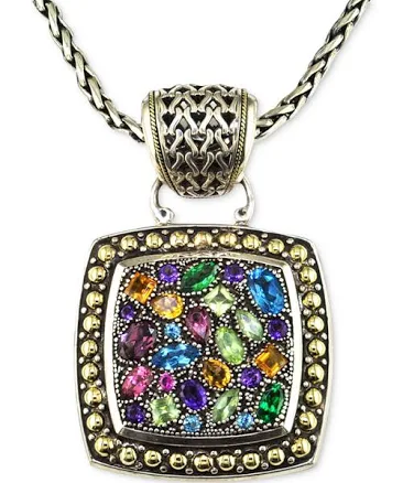 Effy Multistone Square Pendant in Sterling Silver and 18k Gold